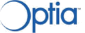A blue and white logo of optima